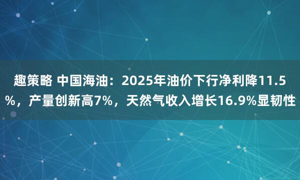趣策略 中国海油:2025年油价下行净利降11.5%,产量创新高7%,天然气收入增长16.9%显韧性
